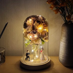 LED 고정형 옆버튼 레트로풍 부케 유리돔 말린부케 선물 말리기 무드등 조명, L(15x23cm)-원형돔 BEST, 고정형+옆버튼+밝기조절