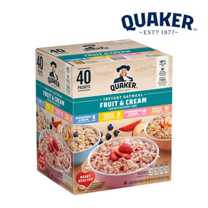 [Quaker] 미국 코스트코 퀘이커 퀵 오트밀 4종 40팩 블루베리 바나나 스트로베리 피치 Quaker Instant Oatmeal Fruit & Cream