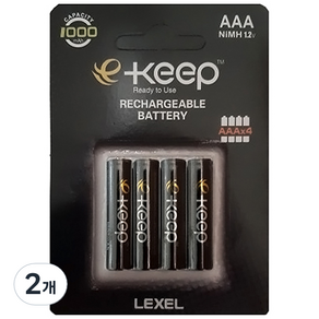 EKeep 1000mAh 고용량 AAA 충전지, 4개입, 2개