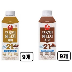 서울우유 프로틴 에너지 초코+커피, 18개, 240ml