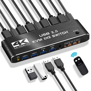 Navceke 2x2 HDMI kvm 스위치 4K 60Hz 듀얼 모니터 KVM HDMI 확장 디스플레이 USB KVM 스위처 2 인 2 컴퓨터 공유 2 모니터, ZY-AK3