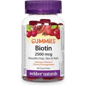 (캐나다 직구) 웨버내추럴스 비오틴 2500mcg 구미젤리 60개 Webbe Natuals Biotin 2500 mcg 60 Gummies, 60정