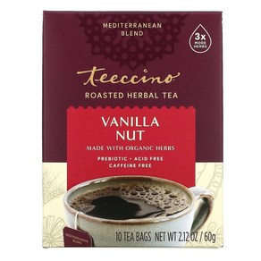 Teeccino Roasted Hebal Tea Vanilla Nut Caffeine Fee 10 Tea Bags 2.12 oz (60 g), 10 개, One Size, 1개