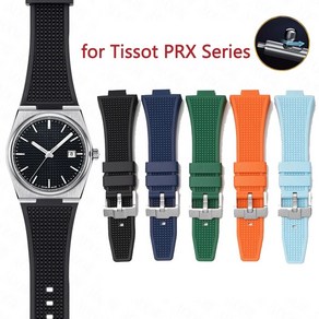 손목시계줄 Tissot PRX Powematic용 고무 스트랩 남성용 스테인리스 스틸 버클 실리콘 스포츠 퀵릴리즈 시계 밴드 교체 12mm