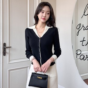 브이넥 카라배색 슬림 가디건_M2504CD601A