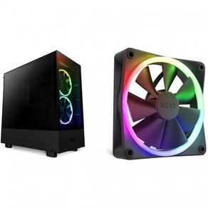 NZXT H5 엘리트 컴팩트 ATX 미드 타워 PC 게이밍 케이스 케이블 관리 140mm RGB 팬 2개 포함 블랙 및 F120 RFR12SFB1 속삭이는 조용한 냉각 싱글 1, Black, H5 Elite, i-Seies_Casey + Fan-Black, 1개