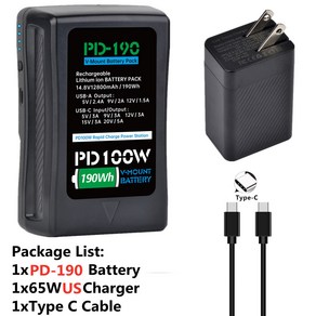 NEW V Mount V-Lock BP-190 BP-99 Battey BP Battey With PD100W Cable fo Sony Camcode Boadcast Vi, 02 1xPD-190 US, 1개