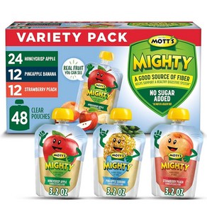 Mott's Mighty Applesauce 버라이어티 팩 90.7g3.2온스 투명 파우치 48개 12개 4팩, Vaiety