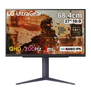 [LG전자] LG 27GS85Q 27인치 게이밍모니터 울트라기어 나노IPS QHD 200Hz(O/C) 1ms HDR지원 지싱크 호환