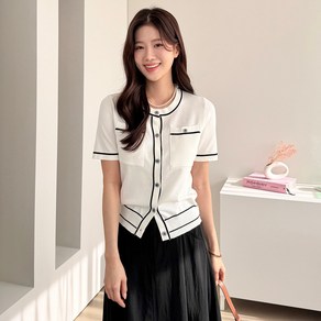 라인배색 포켓 반팔 가디건_M2504CD602B