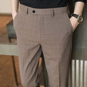 남자 겨울 가을 기지 남성 봄 정장 바지 그레이 망 체크 무늬 비즈니스 캐주얼 여름 패션 브라운 복장