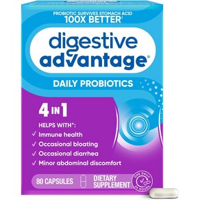 Digestive Advantage 소화 건강을 위한 프로바이오틱스 여성 및 남성용 데일리 간헐적인 팽만감 경미한 복부 불편함 장 건강 지원 80개입 캡슐 291154, 80정, 1개