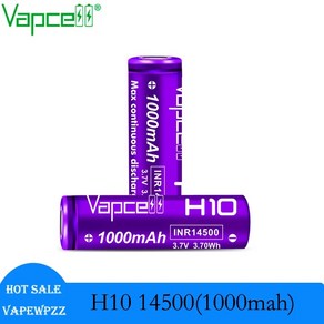 손전등용 충전식 배터리 셀 Vapcell 14500 H10 1000mah 10A 3.7V 3.60Wh 충전기 INR14500, [07] 2pcs button top, 2개