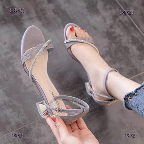 여성 스틸레토 샌들 여름 굽 낮은 일자 스트랩 3cm