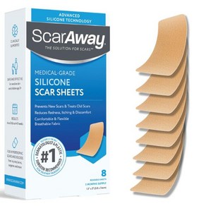 ScaAway 스카어웨이 고급 스킨케어 실리콘 흉터 시트 8개, 8 Count