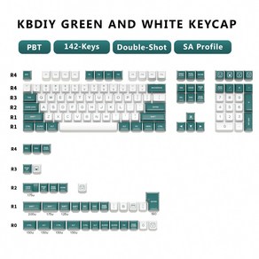 KBDiy PBT SA 프로파일 블랙 및 옐로우 키캡 세트 기계식 게임 키보드 더블 샷 ISO 142 키 캡 DIY, Geen and White, 1개