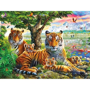 화목한 호랑이 가족 그림 보석십자수 특 대형 집에서할수있는 취미, 단일사이즈, C 70x100cm, 1개