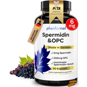 플랜토몰 스페르미딘 90캡슐 (스페르미딘 6mg + OPC 250mg) 비건, 1개, 90정