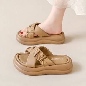 Moden Fashion 여성 빈티지 발편한 격자 키높이 슬리퍼