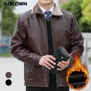 AOKOWN 남성 겨울 자켓 기모 도톰 가죽 재킷 남성 모피 코트 중년남자자켓