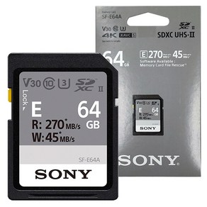 소니정품 SF-E64A SD 메모리 카드 64GB R270MBs W45MBs 공식대리점, 1개