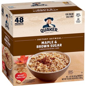 Quake Instant Oatmeal Maple & Bown Suga Individua Quake 인스턴트 오트밀 메이플 및 흑설탕 개별 패킷 1.51온스(48팩, 1개