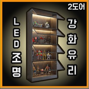 모디엣 LED 조명의 유리 레고 피규어 투명 진열대 장식장건담 레고장 인형보관 아크릴박스 키링보관