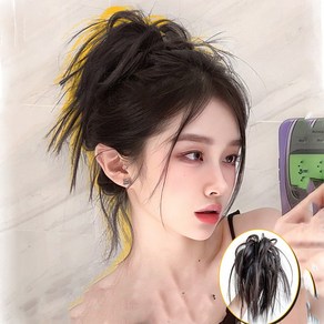깃털 가시머리 가발 집게핀 슬릭번 까치머리 집게 가발 포니테일 붙임머리 부분가발, 1개, 블랙