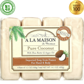 아라메종드프로방스 핸드 & 바디 바 솝 비누 퓨어 코코넛 4개 각 100g Pue Coconut Hand Body Ba Soap