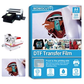 WOWOCUT DTF 전사 필름 100 시트 승화 프린터용 컬러 직물용 아이언 온 전사지 A3 직접, 10 PCS-A4 DTF Film, 01 CHINA, 01 10 PCS-A4 DTF Film