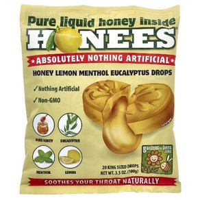 Honees 허니스 수딩 허니 드롭 20개입 4팩 세트 천연 꿀 사탕 레몬 목 캔디, 4개, 100g