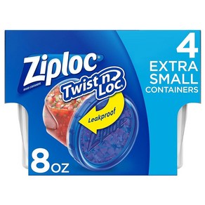 Ziploc 엑스트라 스몰 라운드 트위스트 앤 락 식품 보관 밀프렙 용기 점심 및 남은 음식으로 재사용 가능 식기 세척기 사용 용기 4개 뚜껑, 1개