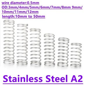 스테인레스 스틸 마이크로 소형 압축 스프링 길이 5mm-50mm 0.5mm 외경 3mm 4mm 5mm 6mm-12mm 10-20 개, 09 15mm, 08 12mm (OD)  10pcs, 01 0.5mm, 1개