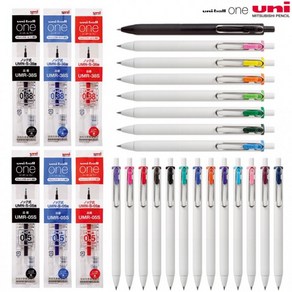 [1+1] 미쯔비시 리필심 0.38mm 원 유니볼 0.5mm 볼펜 20색, 2개, 0.38 블랙