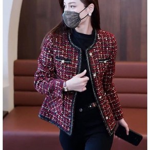녕동 여성 노카락 트위드 자켓 캐주얼 모직 숏재킷 아우터 고급 체크 점퍼 쇼트 코트 하객룩