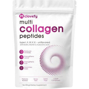 Multi Collagen Peptides Powde 16 Oz - Potein Supplement Type I II III V X with Hyaluonic Acid Vit, 1개, 454g