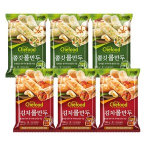 (무료배송) 롯데 쉐푸드 김치 롤만두 180g x 3개 + 쫄깃 롤만두 180g x 3개, 6개