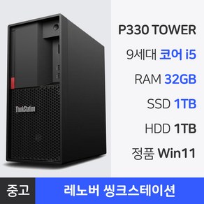 레노버 i5 9세대 중고 컴퓨터 본체 RAM 16GB~32GB 사무용 PC 정품 윈도우, P330 TWR, WIN11 Po, 2TB, 32GB