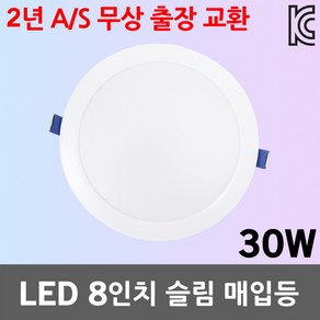 건식 8인치 LED 슬림 매입등 30W 다운라이트 매립등 조명기구 등기구 원형 실내 천장 전등 주광색 전구색 8인치매입등 8인치다운라이트 LED매입등 LED다운라이트 2년 A/S, 1개