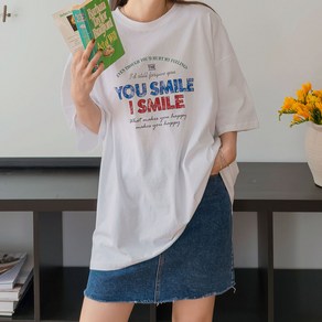 로로텐 레터링 반팔 면 티셔츠 오버핏 라운드넥 여성 빅사이즈