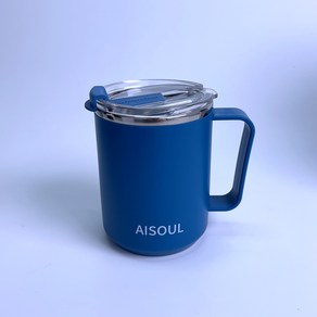 AISOUL 머그 텀블러 450mL 손잡이 있는 물컵 사무실용 가벼운 머그 뚜껑 밀폐성 좋고 보온 보냉효과가 있는 머그컵, 다크 블루, 1개