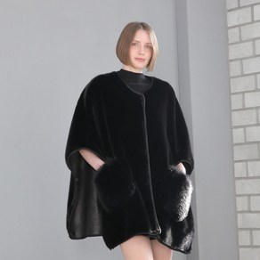 FAUX FUR48라운드케이프 판초