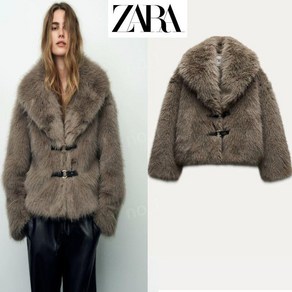 자라 겨울 여성 인조 모피 페이크 퍼 양모 크롭 코트 자켓 zara