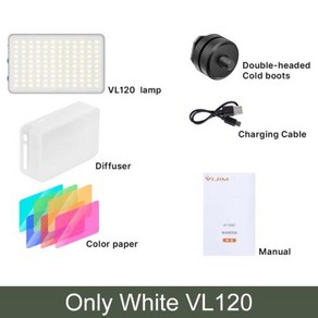 무드등 무드조명 VIJIM VL120 LED 비디오 카메라 3200k 6500K 3100mAh 밝기 조절 스튜디오 램프 Vlog 필 라이트 W RGB 컬러 필터 소프트 박스 디퓨저, 09 White VL120