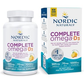 Nodic Natuals Complete Omega-D3 Lemon Flavo - 120 Soft Gels - 565 mg Omega-3 + 70 mg GLA + 1000 I, 1개, 60정