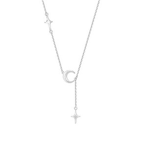 (S925) WHITE SILVER MOON DROP NECKLACE / 화이트 실버 문 드롭 목걸이