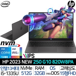 HP 250 G10 820W8PA_T3 23년 신모델 i5 13세대 32G 512G 사무용 업무용 대학생 노트북, Fee DOS, 32GB, 512GB, 블랙