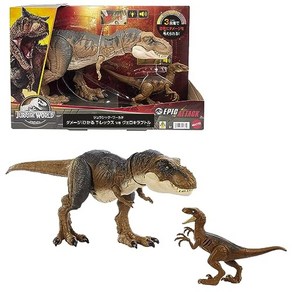 MATTEL 마텔 쥬라기 월드 (JURASSIC WORLD) 데미지 히카루 T-렉스 & 벨로키랍토르【공룡 피규어 2종 세트】【전체 길이 약 49cm 19cm】 [4세~] HNY82