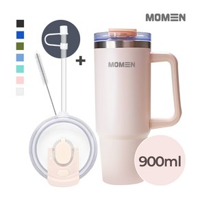 모멘빅터텀블러 대용량텀블러 손잡이 빨대 진공 304, 900ml, 핑키베이지, 1개