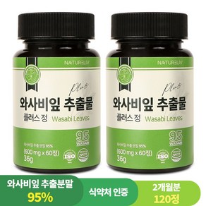 95% 와사비 잎 추출물 플러스 정 농약잔류 카페인검사 완료 국내산 식약처인증 HACCP, 2개, 60정